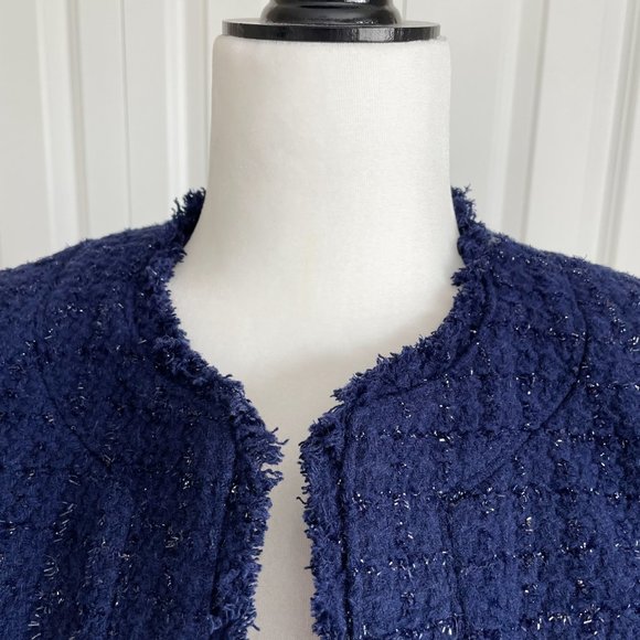 Michael Kors Wool Blend Navy Tweed Blazer Open Front (6/S) - Picture 6 of 11
